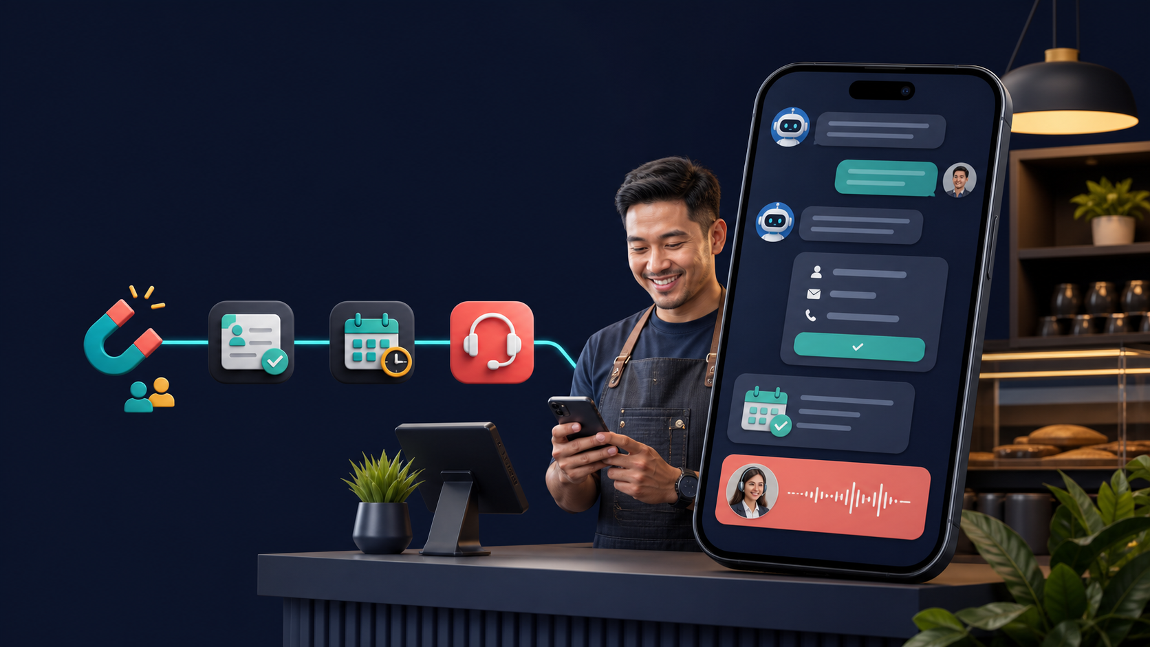 Malaysian business owner managing customer enquiries with a WhatsApp AI chatbot